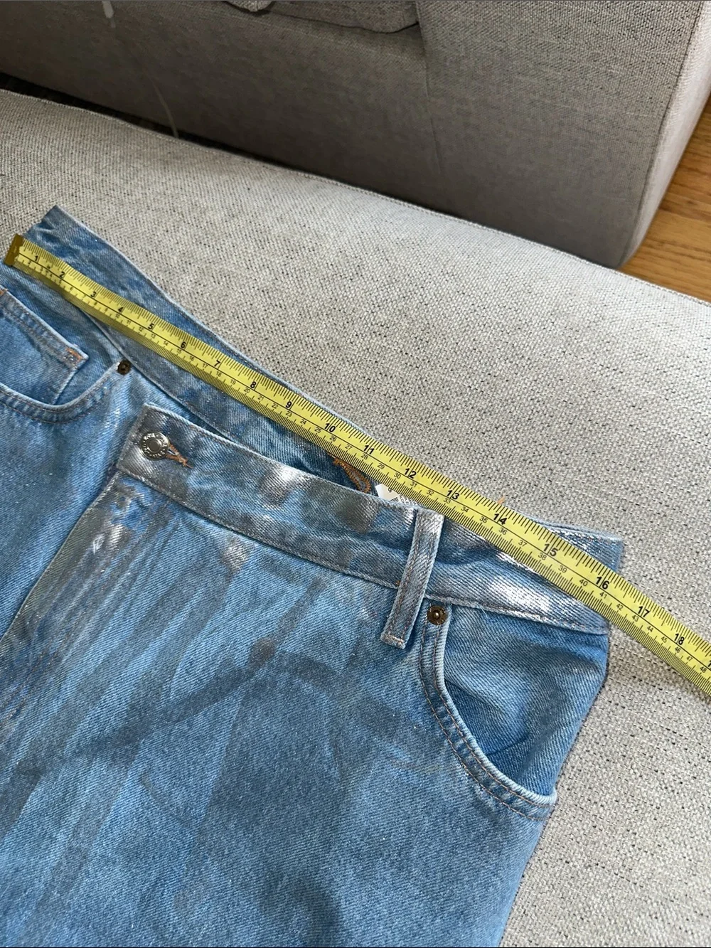 Zara 6045/017 Light Blue Denim Metallic Maxi Skirt with Front Slit